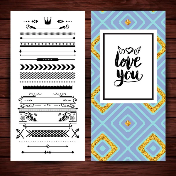 Blue Yellow Love You Stationery Place Holder Text Borders Icons — Stock Vector