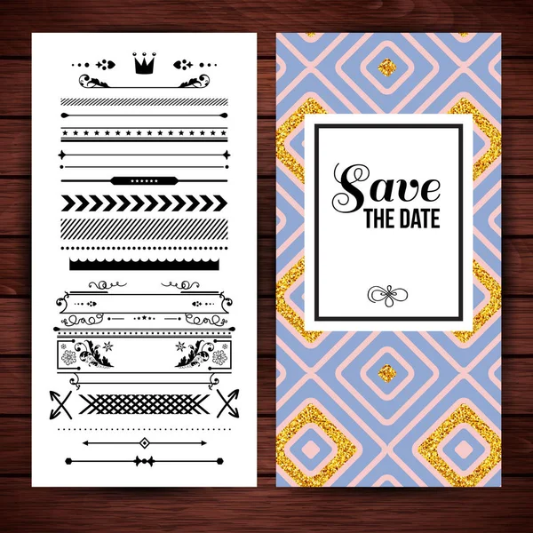 Yellow Purple Square Shaped Date Invitation Assorted Replacement Borders Shapes — Stock Vector