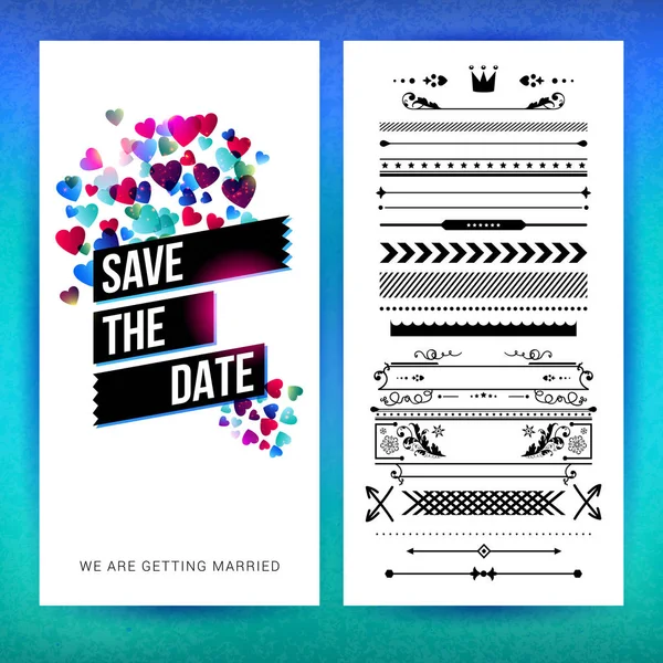 Rectangular Date Stationery Various Colored Heart Symbols Extra Icons Frames — Stock Vector