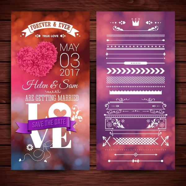 Purple Pink Date Getting Married Love Stationery Extra Icons Frames — Stock Vector