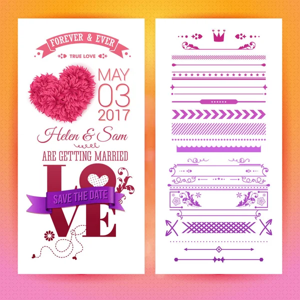 Various Getting Married Love Stationery Objects Placeholder Text Extra Icons — Stock Vector