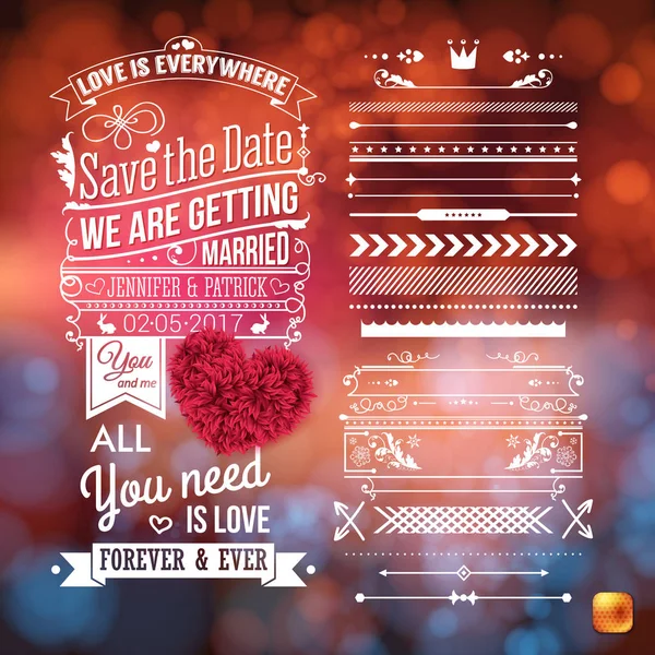 Love Everywhere Getting Married Stationery Assorted Frame Border Objects Blue — Stock Vector