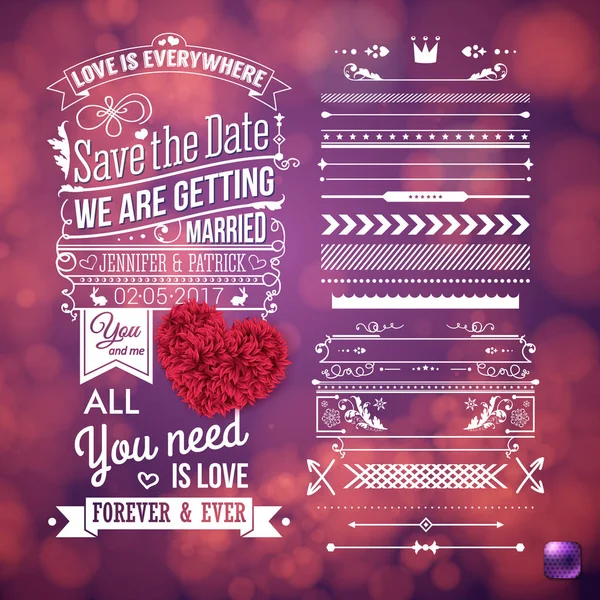 Love Everywhere Getting Married Stationery Assorted Frame Border Objects — Stock Vector