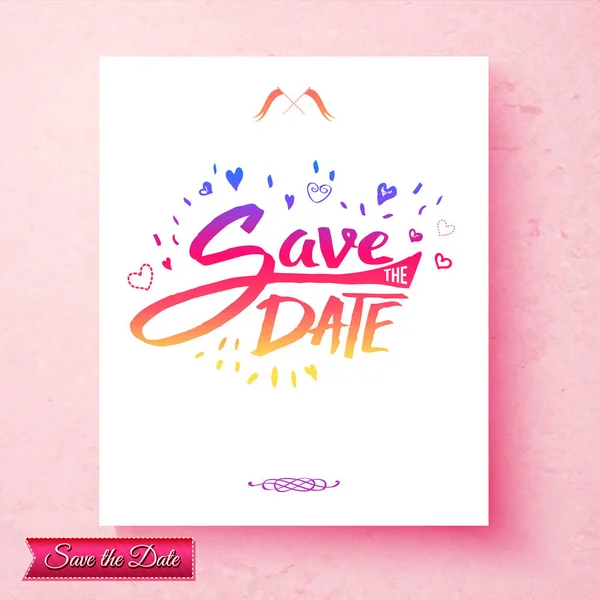 Guarde Texto Papelería Fecha Blanco Con Borde Rosa Corazones Azules — Vector de stock