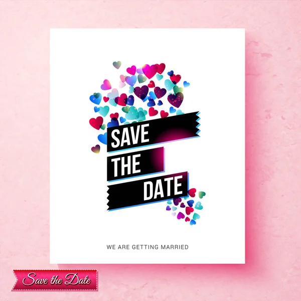 Pretty Textured Pink Date Wedding Invitation Cloud Scattered Blue Red — Stock Vector