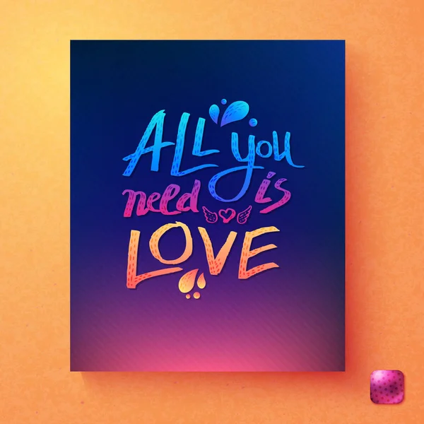 Sentimentala Färgglada All You Need Love Kortdesign Med Ett Bevingat — Stock vektor