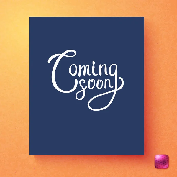 Rectangular Blue White Coming Soon Announcement Card Template Orange Background — Stock Vector