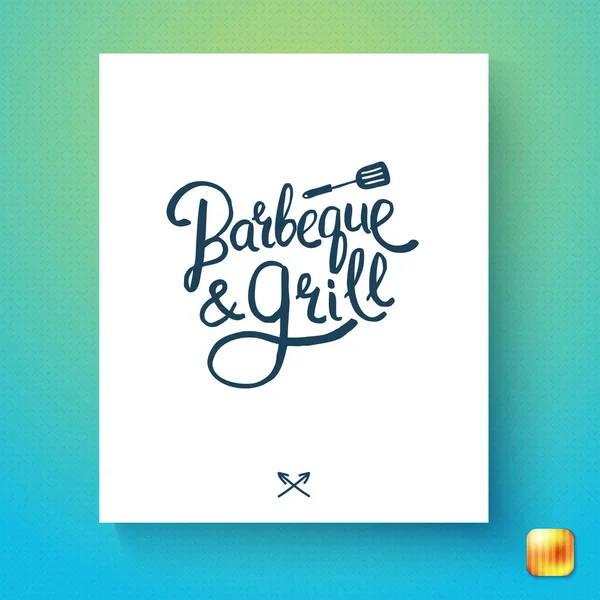 Cute Handwritten Barbeque Grill Advertising Card Template Spatula Arrows Blue — Stock Vector