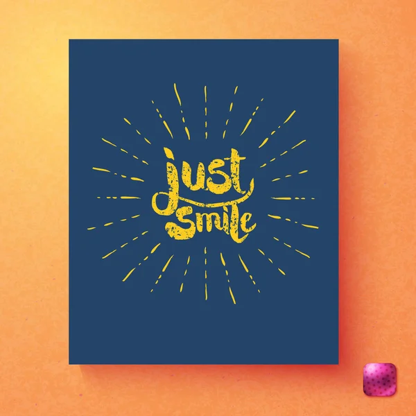 Just Smile Inspirational Greeting Card Template Grunge Yellow Text Surrounded — Stock Vector