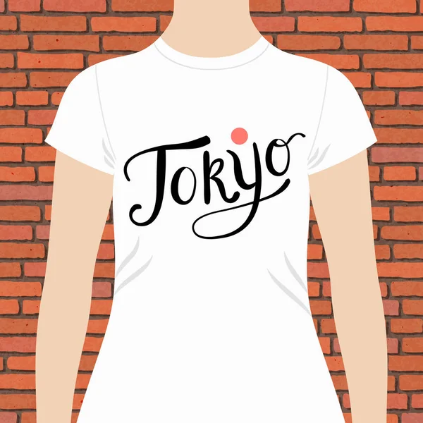 Tokyo Shirt Design Sablon Folyatni Szöveget Piros Kör Fehér Modellezett — Stock Vector