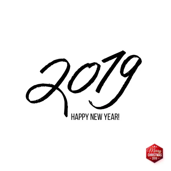 Black Happy New Year 2019 Text White Background — Stock Vector