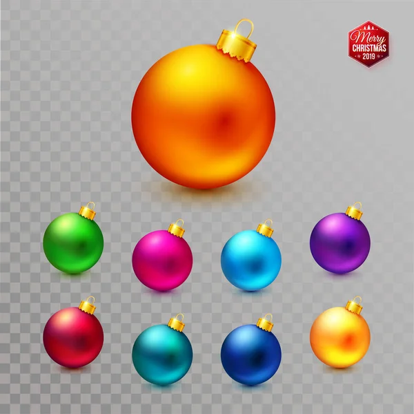 Boules Noël Réalistes Lumineuses Brillantes Sur Fond Transparent — Image vectorielle