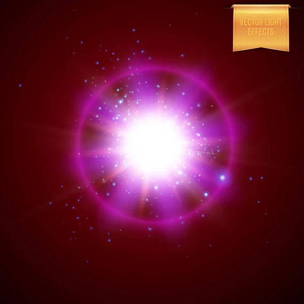 Realistic Purple Supernova Explosion Flare Trails Light Beams Explosive Sparkles — Stock Vector