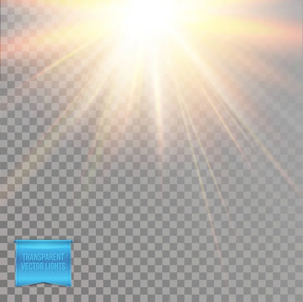 Абстрактные Световые Эффекты Светящегося Теплого Желтого Солнца Вспышки Звезды Ярких — стоковый вектор