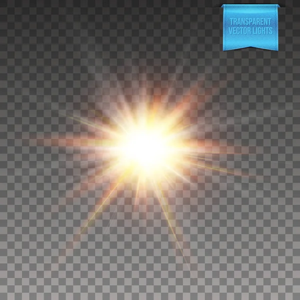 Fond Transparent Illustration Vectorielle Soleil Réaliste Rayonnant Éclatement Étoiles Avec — Image vectorielle