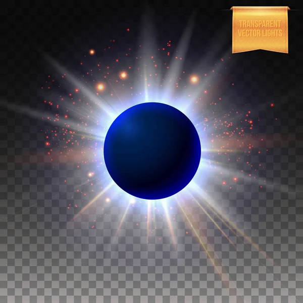 Ilustração Vetorial Eclipse Total Fundo Transparente Com Luzes Estrelas Cintilantes Gráficos Vetores