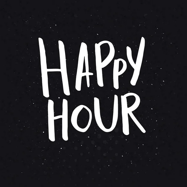 White Happy Hour Frase Sobre Fundo Preto Texturizado Modelado Com Ilustração De Bancos De Imagens