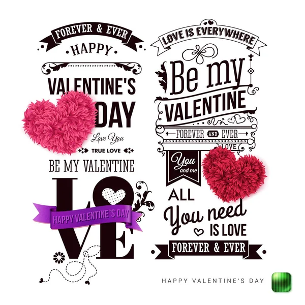 Set Two Vintage Style Valentines Day Cards White Background Various — Stock Vector