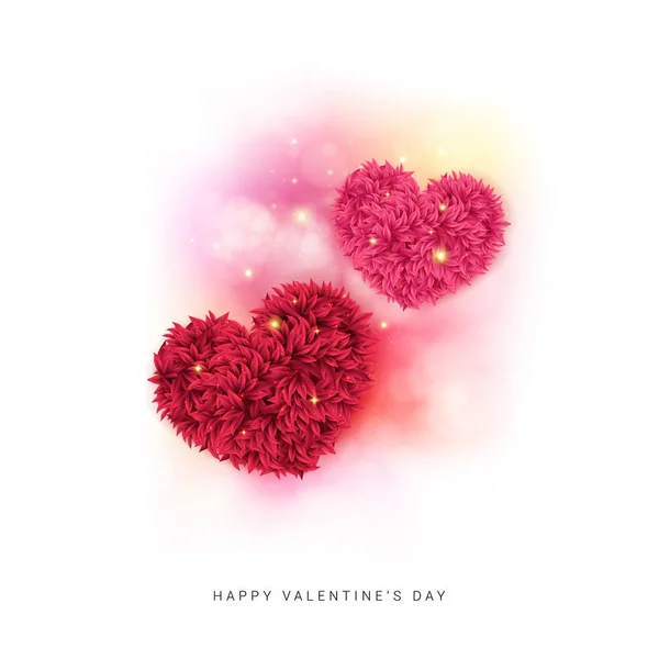 배경에 꽃잎의 화려한 핑크색과 마음으로 발렌타인 디자인 일러스트 — 스톡 벡터