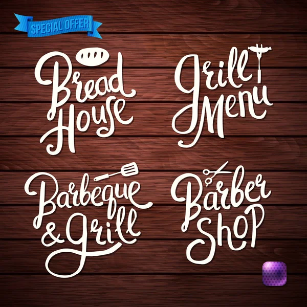 Conjunto Diseño Texto Blanco Dibujado Mano Para Tienda Concepto Cafetería — Vector de stock