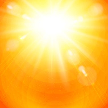 Dramatik canlı altın sunburst ateşli bir turuncu gökyüzünde güneş parlama kare biçiminde bir arka plan veya tasarım öğesi, vektör çizim olarak kullanmak için ile.