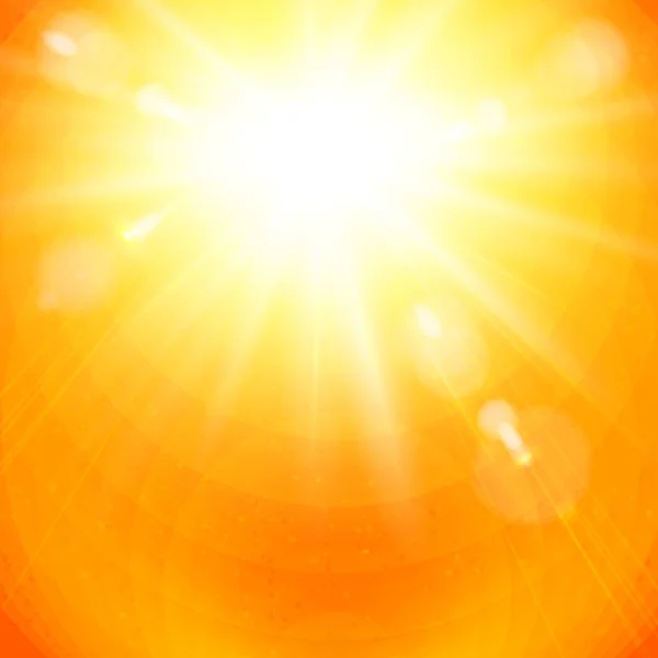 Dramático Sunburst Dourado Vívido Céu Laranja Ardente Com Erupção Solar — Vetor de Stock