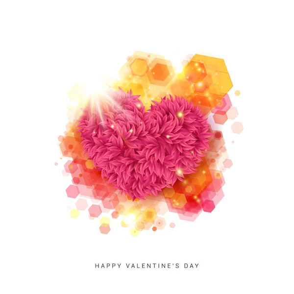 Vivid Happy Valentines Day Card Decorative Floral Heart Bright Rays — Stock Vector