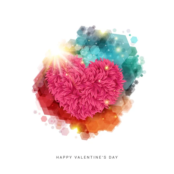 Feliz Tarjeta San Valentín Corazón Floral Decorativo Rayos Brillantes Estrella Ilustración de stock