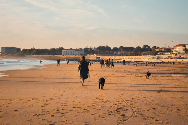 Güzel gün batımı Carcavelos beach, Cascais, Lizbon, Portekiz