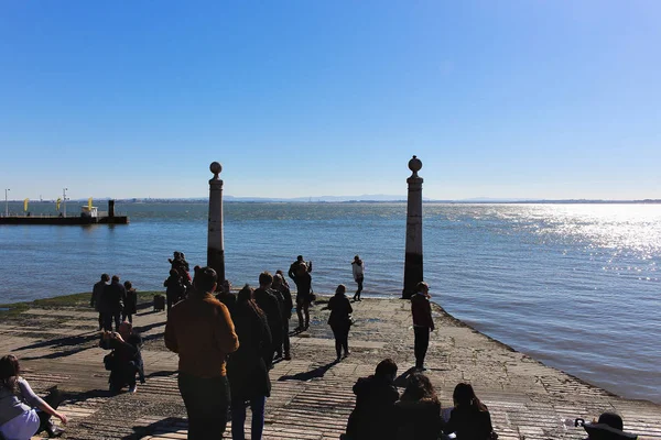 Kolommen Pier Portugees Cais Das Colunas Bij Commerce Square Lissabon — Stockfoto