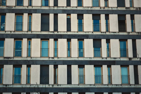 Geometric building, windows, street,  in Lisbon, Portugal