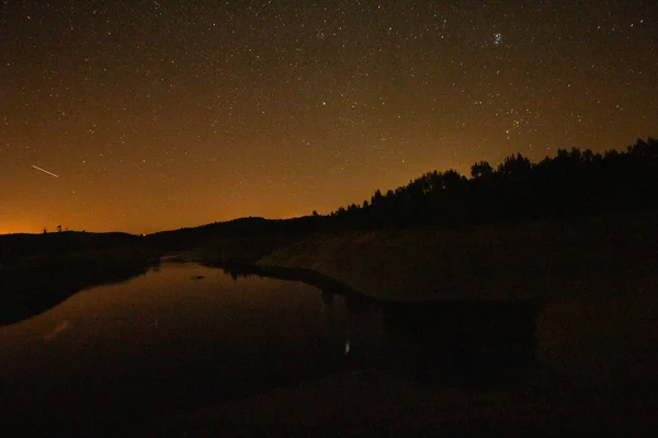 Disparo Nocturno Con Estrellas Sobre Fondo Cielo Nocturno — Foto de Stock