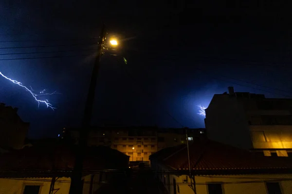 Lightning Striking Night Sky Sintra Portugal — Stock Photo, Image