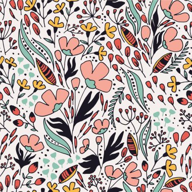 Yaprakları ve fantezi çiçekler ile çiçek desenli.