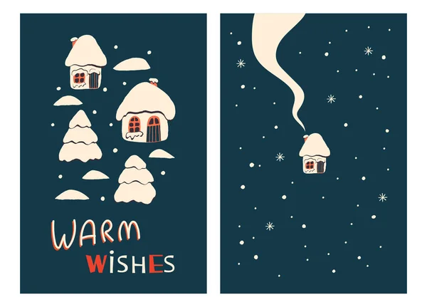 Cartes de voeux de Noël avec maisons — Image vectorielle