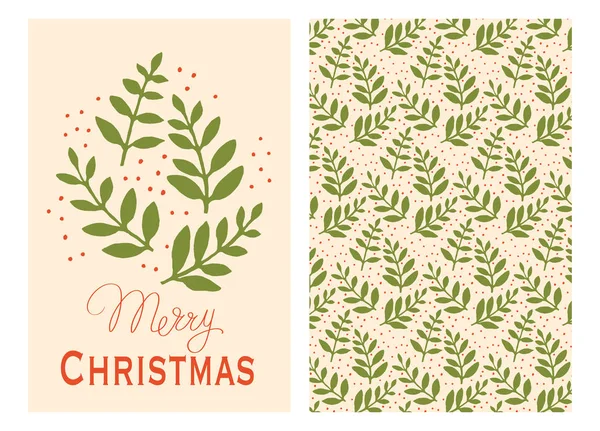 Рождественские открытки с зелеными листьями — стоковый вектор