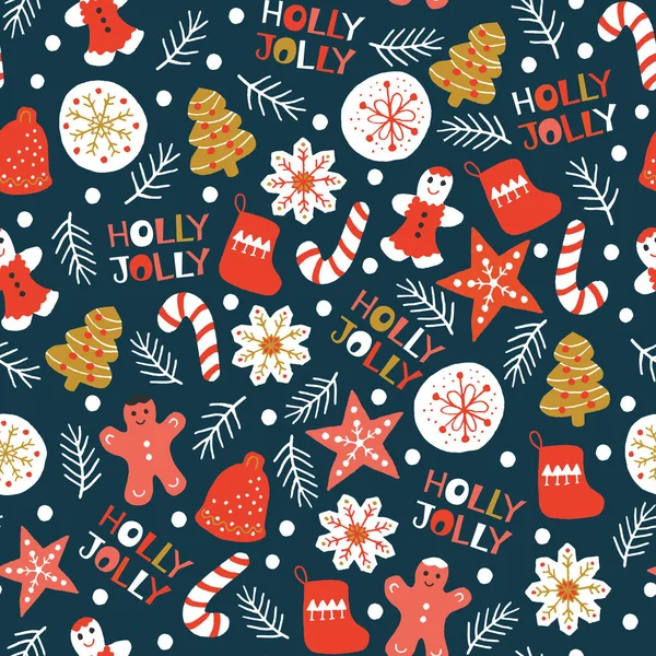 Holiday Seamless Vzor Vánočními Sušenkami Kolekce Plakátů Zimu — Stockový vektor