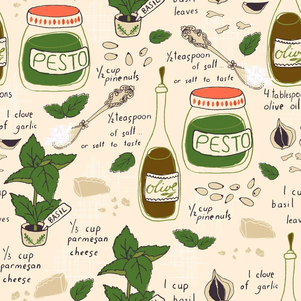 Pesto Rezept nahtlose Muster — Stockvektor