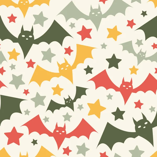1909100136万圣节蝙蝠和星星无缝隙图案 — 图库矢量图片