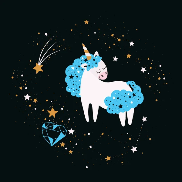 Stellar Unicorn Sticker - Stok Vektor