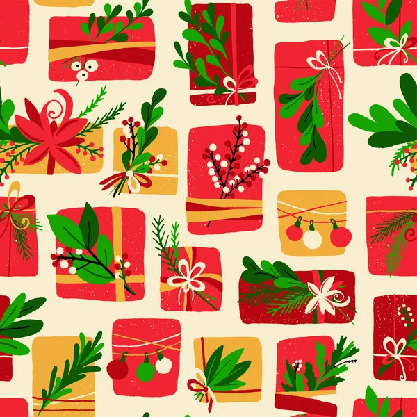Winter Floral Gift Box Weihnachtsmuster — Stockvektor