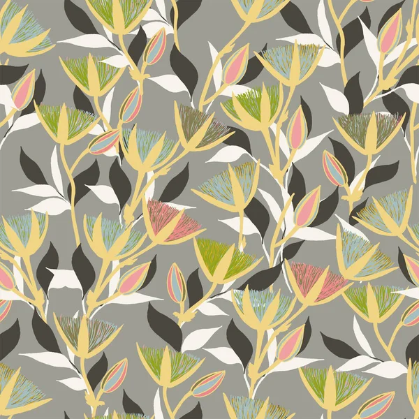 1698 Moody Flowers copia de patrón sin costuras — Vector de stock