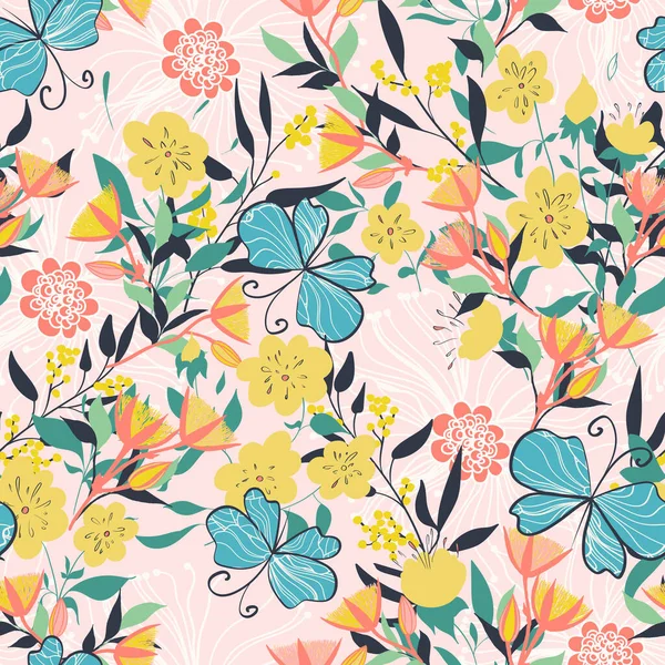 Nahtloses Muster Mit Floralen Elementen Vintage Hintergrund Vektorillustration — Stockvektor