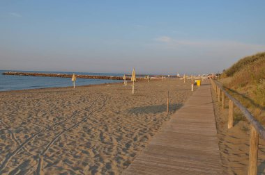 Görünüm sabah deniz turist Beach, Eraclea Mare, İtalya