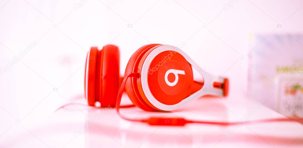 Stirling/Scotland - 7 July 2019: Beats by Dr. Dre red headphones