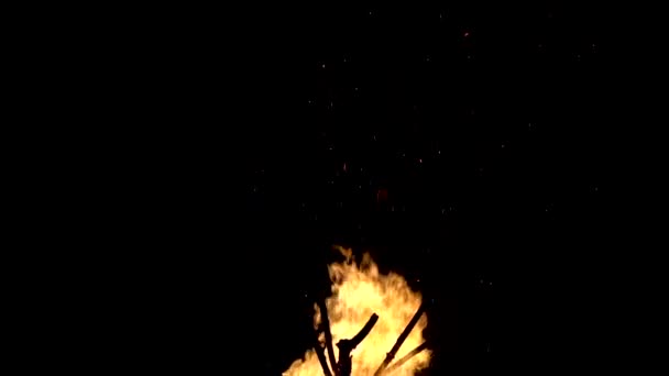 Медленно вспыхивает пламя огня из огня ночью — стоковое видео