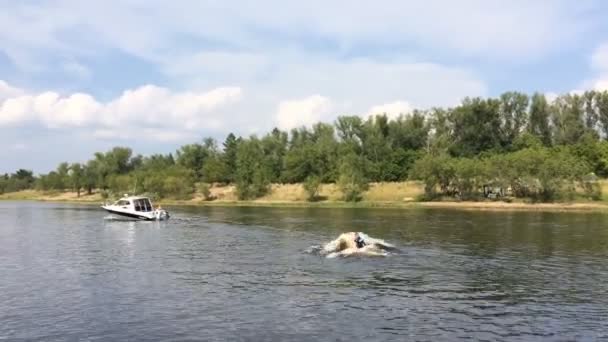 Chico montando su Wake Board — Vídeo de stock