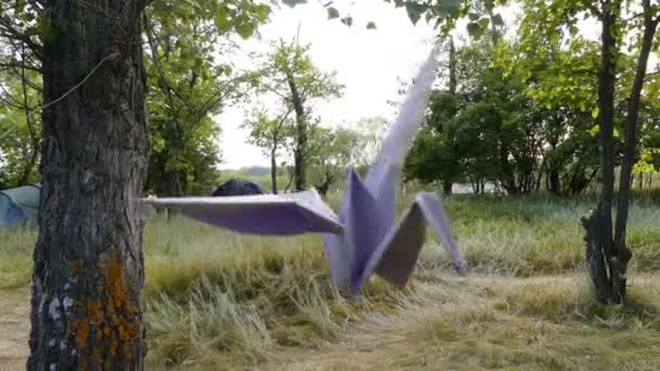 Grúa de origami en el viento — Vídeos de Stock