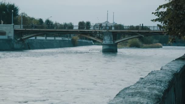 Bro över floden — Stockvideo