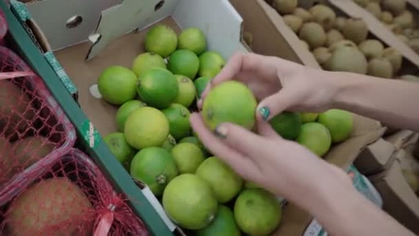 Selecteert de limoenen op de markt — Stockvideo
